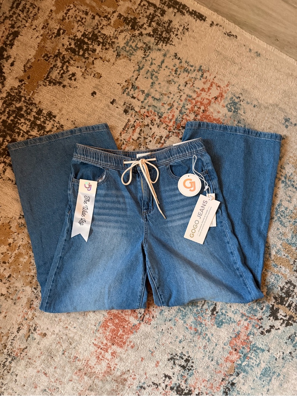GOGO Medium Blue Wide-Leg Drawstring Jeans